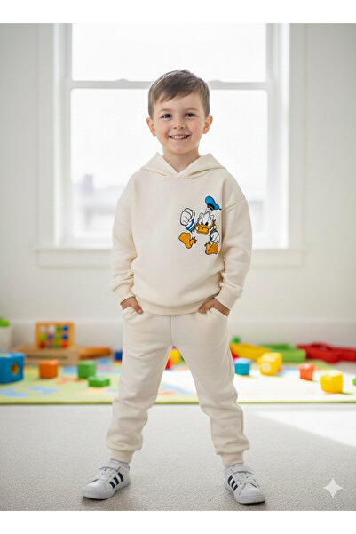 ues Set de trening pentru băieți, ecru, cu imprimeu rață