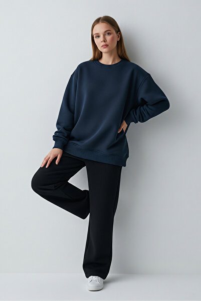 milidia Women's Oversize Crew Neck Basic Sweatshirt Dark Blue