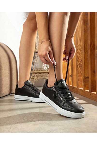 ROCKET Women's Sneaker Daily Light Sole Lace-Up Zippered Sports Shoes 395 Bla...
