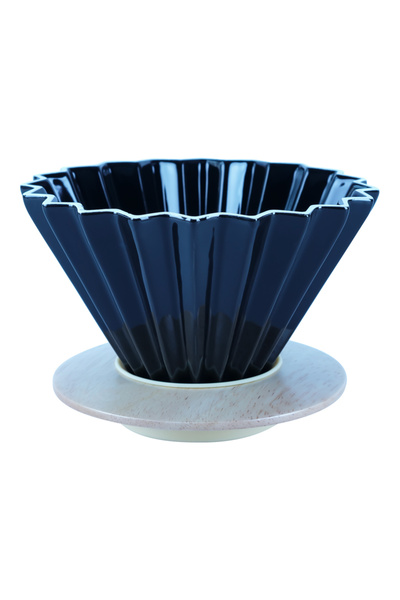 ecocoffee Glass filter funnel with wooden base - Size 04 - Black