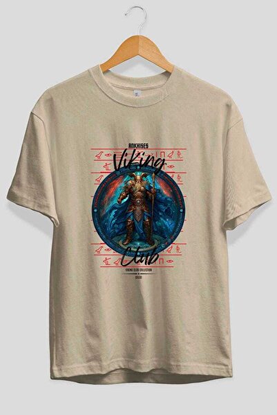 Ankhises Heimdall front Štampano bež Oversize kroj T-shirt muška ženska Pamuk...