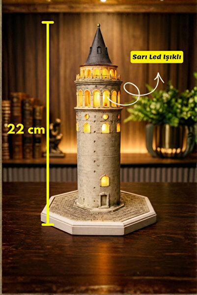 Printech3d Galata Kulesi Işıklı Dekoratif Minyatür 22 cm | LED’li İstanbul Te...