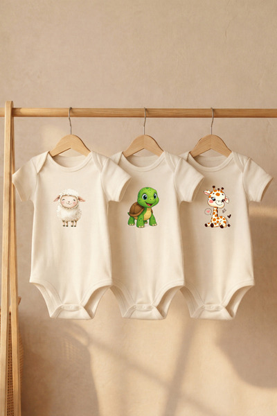 LilJoy 100% Cotton Cute Animal Printed Baby Bodysuit Set Baby Bodysuit Set of 3