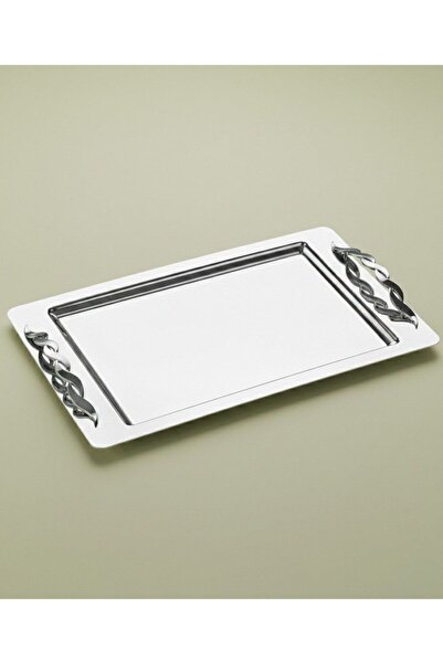 Arsel Sarmaşık Plain Platinum Tea Tray with Handle Premium 304 Stainless Stee...