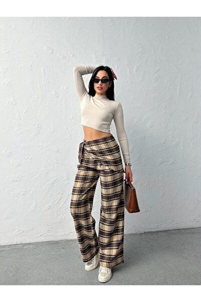 ASEDE Bersh Model Plaid Pattern Waist Scarf Detailed Trousers