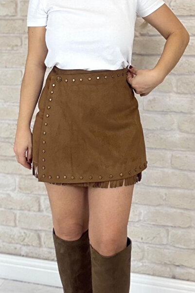 Muna Boutique Zeyra Imported Fabric Brown Buttoned Design Skirt