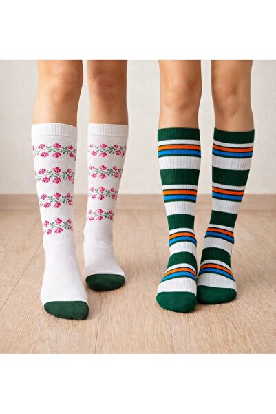 monchermo Çiçekli Çizgili Kadın Çorap