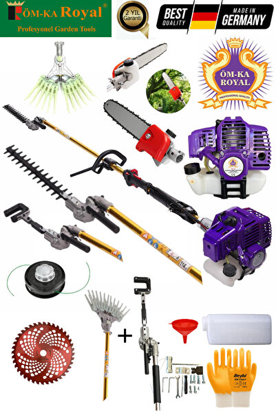 Royal Benzinli Yan Tırpan Ot Biçme Makinesi + Lüks Bahçivan Seti 9 Parça 52cc...