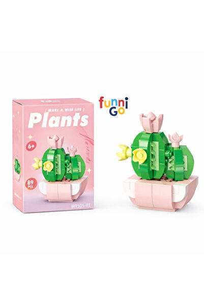 FUNNIGO 89 Pieces 3D Pink Potted Cactus Building Toy – Educational Figure Set