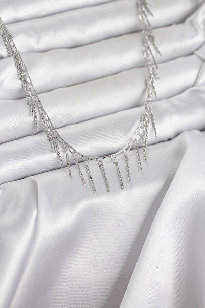 shopwave Brass Silver Color Fringed Model Women's Necklace