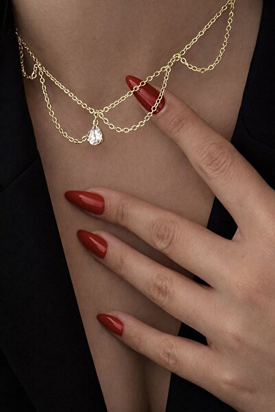Sense of Atelier Nova Drape Gold Layered Drop Stone Necklace-Gold