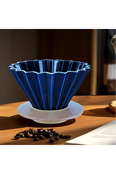 ecocoffee قمع ترشيح زجاجي مع قاعدة خشبية - مقاس 04 - أسود