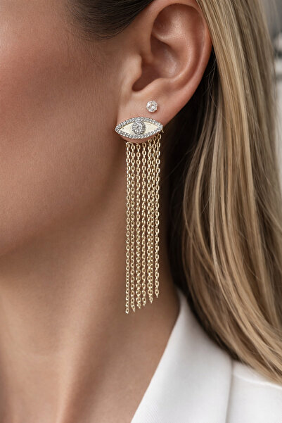 Sense of Atelier Noira Fringe Eye Stone Tassel Detailed Eye Earrings