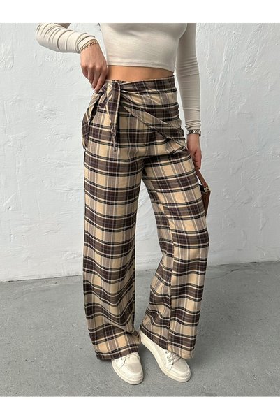 ASEDE Bersh Model Ekose Desen Bel Fular Detaylı Pantolon