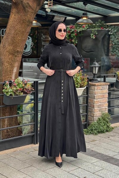 MISS DALIDA Yaka Ve Bilekleri Triko Cupra Elbise T26Y-4010 Siyah