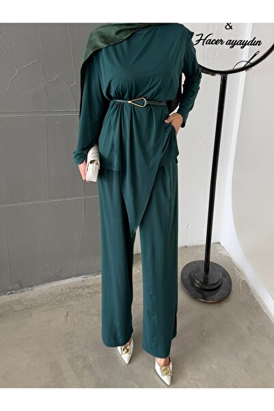 hacer ayaydın Asymmetrical Segmented Belted Sandy Double Set