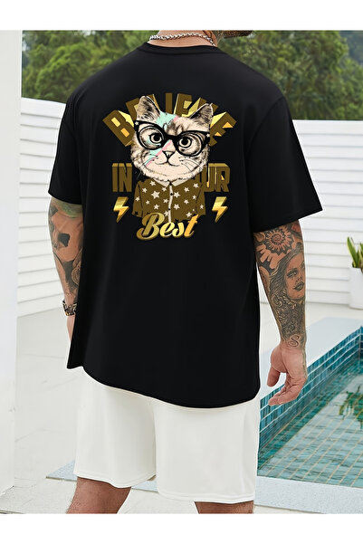 Rayan & Hoor Style Black Printed Oversize Cotton Crew Neck T-Shirt