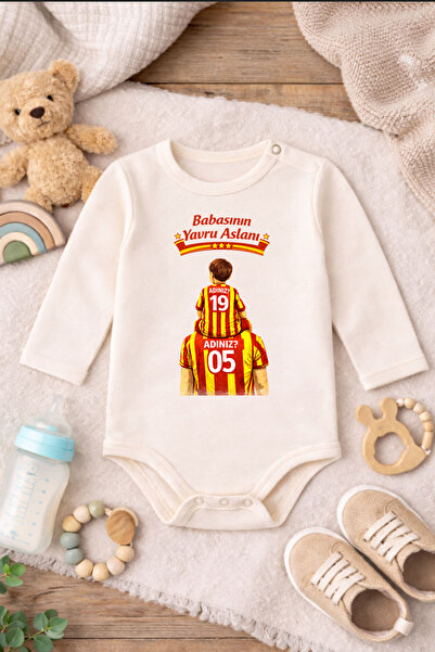 ModaXen Bebek Zıbın Komik Yazılı Baba Oğul Aslan İsimli Baskılı %100 Pamuk Bo...