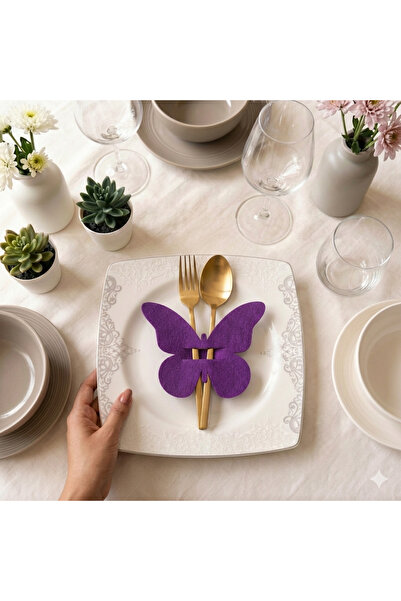 rosfloa rf 4-Piece Purple Butterfly Felt Napkin Holder & Fork Spoon Holder Pr...