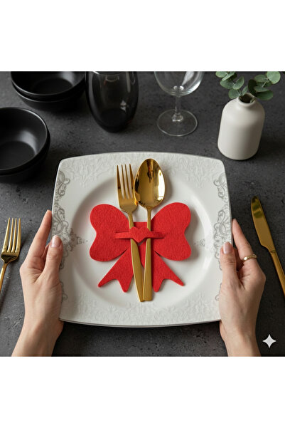 rosfloa rf 4-Piece Red Bow Felt Napkin Holder & Fork Spoon Holder Presentatio...