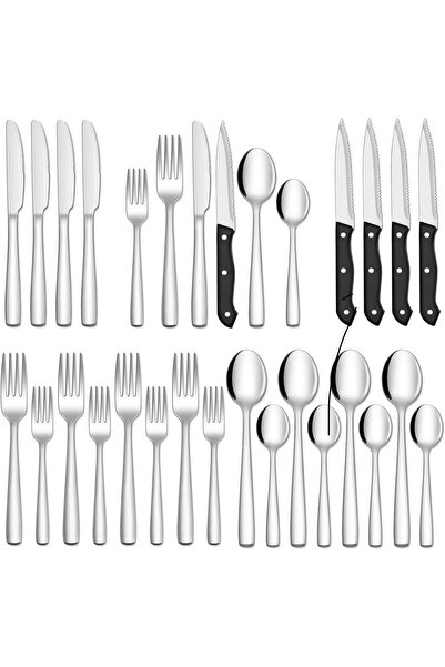 LA' PRECIOUS 24-Piece Stainless Steel Flatware Set, Silver Titanium Plated, S...