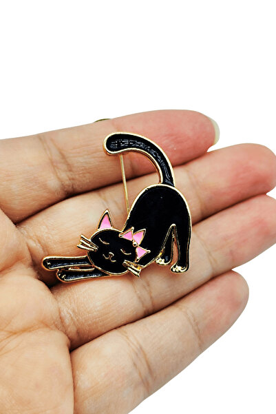 BB BİBUTİKSHOP Lucky Stretch Siyah Kedi Broş – Şans ve Zarafet Simgesi