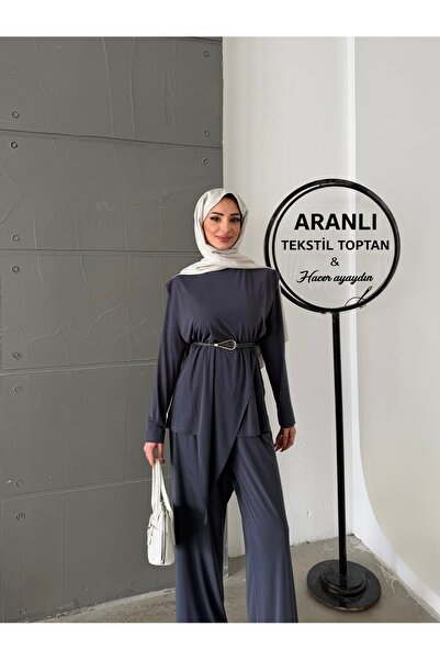 Aranlı tekstil Asimetrik Parçalı Kuşaklı Sandy İkili Takım