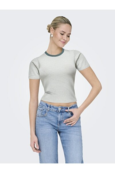 ONLY Tricou alb pentru femei, cu dungi, model Onllupe S/s, Jrs 15365524-Cloud...