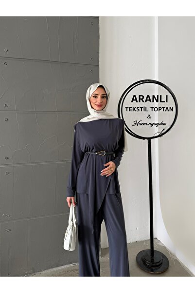 Aranlı tekstil Asimetrik Parçalı Kuşaklı Sandy İkili Takım