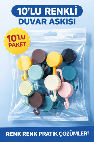 CELİSSE 10 Adet Renkli Kendinden Yapışkanlı Banyo Ve Mutfak Askılık Banyo Düz...