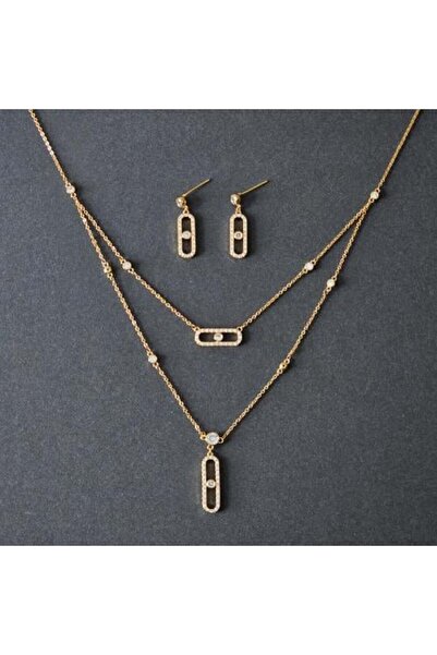 SHAERİ Gold Zircon Necklace with Earring