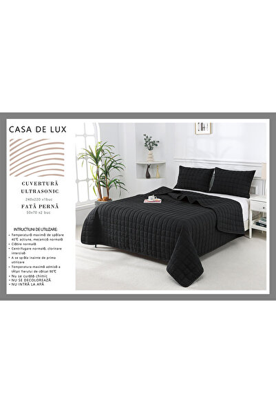 FIONNA.RO 3-Piece Premium Quilted Cotton Solid Color Duvet Cover - Black