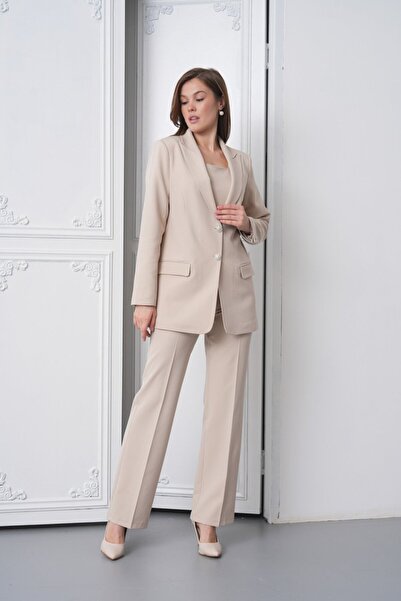 nodilife Tulumlu Kadın Takım Elbise Bej