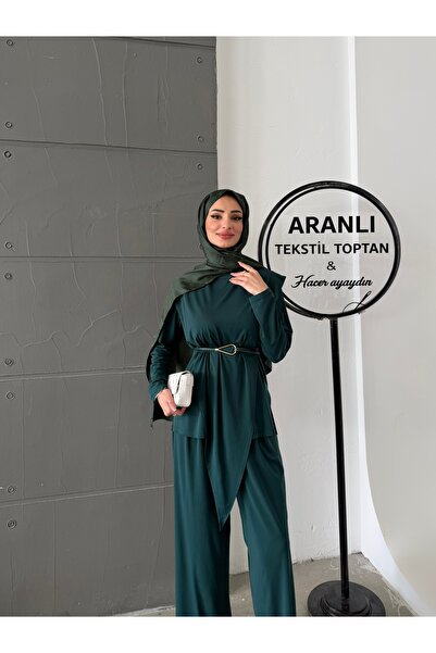 Aranlı tekstil Asimetrik Parçalı Kuşaklı Sandy İkili Takım