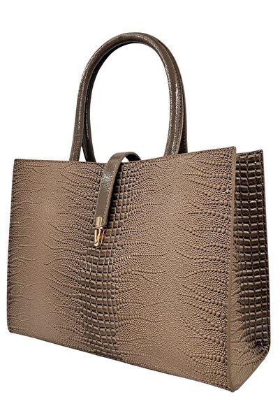 Evident Mink Iguana Patterned Hand and Document Bag for Women with Lock Detail