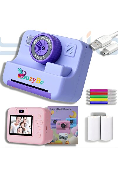 BuzyBe كاميرا طباعة فورية للأطفال بدقة 1080 بكسل عالية الوضوح، كاميرا سيلفي ر...