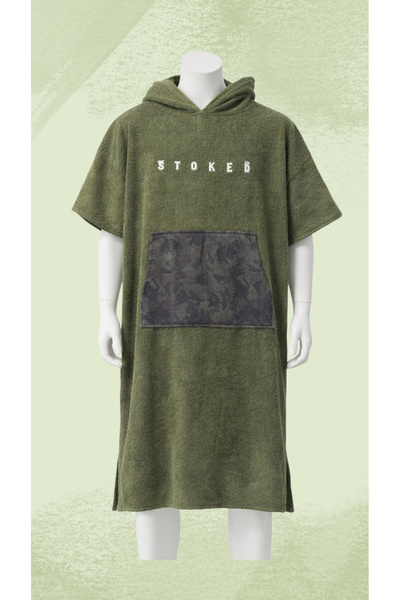 Asva Home Unisex Zeytin Yeşili Kapüşonlu Panço Havlu– Yumuşak Dokulu, Cepli, ...