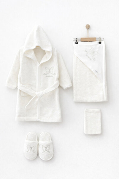 İZYALİF BABY طقم مناشف حمام على شكل فراشة للفتيات الصغيرات مكون من 4 قطع قطني...