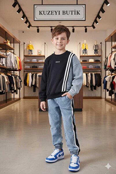 Kuzeyi Butik Boys' Festive Denim Set - Jeans Suit with Elasticized Cuffs