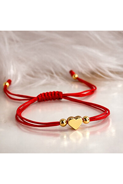Bidüğüm Kırmızı İpli Kalp Figürlü Minimal Bileklik – Ayarlanabilir Altın Ton ...