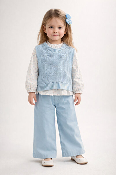 Universal MAVİ RENK BAYRAMLIK KIZ ÇOCUK ALT-ÜST 3'LÜ TAKIM