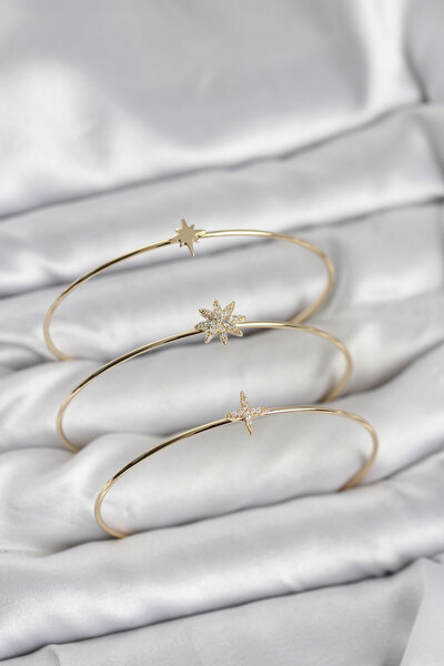 Lisinya Zircon Stone Polar Star Model Gold Color 3-Piece Women's Bracelet Com...