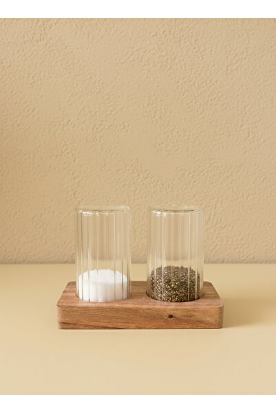 Luca Mia Adore Acacia Glass Salt Shaker Set with Stand