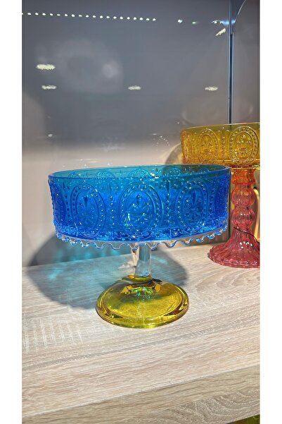 hediye Esterhomedecor Colorful Glass Presentation Tray with Stand