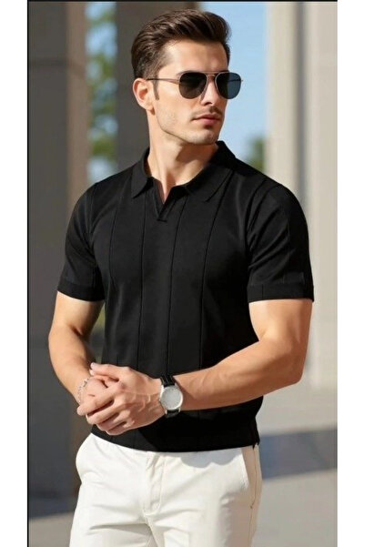 JANES Men's Short Sleeve Polo Collar Knit Blouse