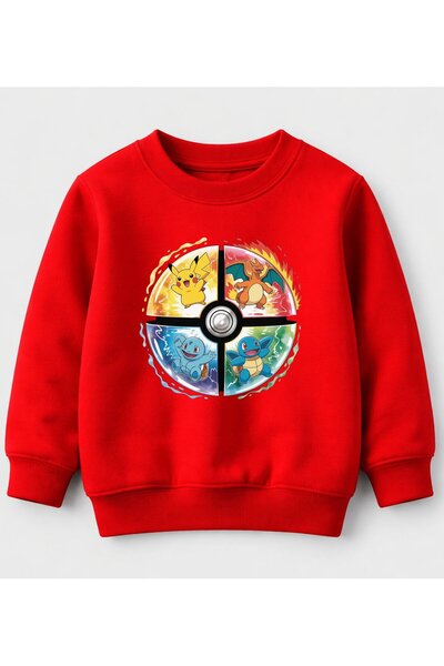 Efendioğlu Design Sweatshirt with 4 Characters Poketop Printed on It, 3-Threa...
