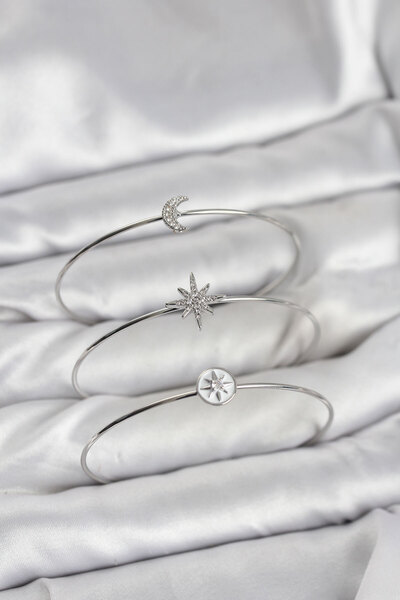 Lisinya Silver Color Zircon Stone Pole Star Model 3-Piece Women's Bracelet Co...