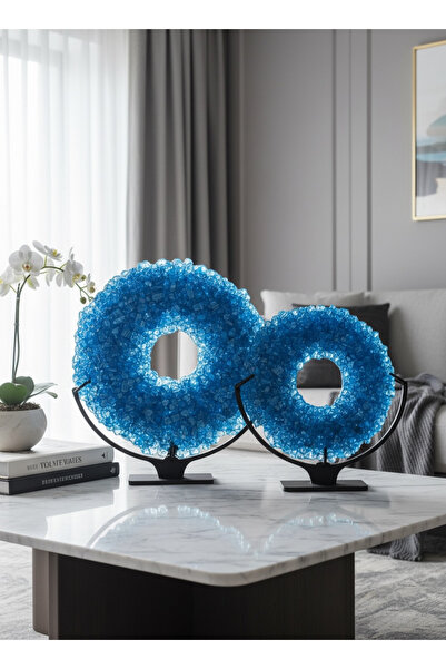 Home Füzyon Cam Dekor 2’li Set - Bubble Disk LACİVERT/MAVİ - Ofis/ Ev Hediye