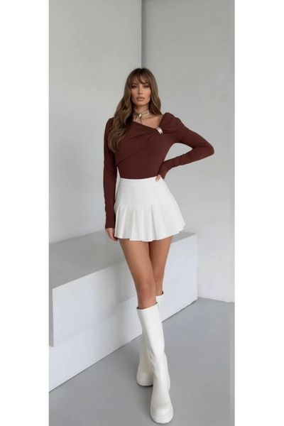 My Bee Bluză Damă Maro Elegantă Mânecă Lungă, Model Petrecut cu Accesoriu Met...