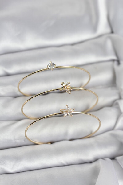 Lisinya Gold Color Zircon Stone Brass 3-Piece Women's Bracelet Combination - ...